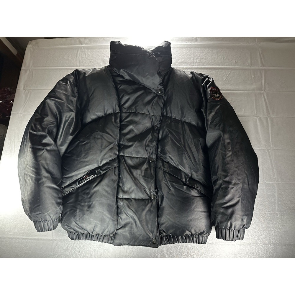 Triple F A T Goose Down Puffer Jacket Mens Medium Black Snap Front Made In Korea